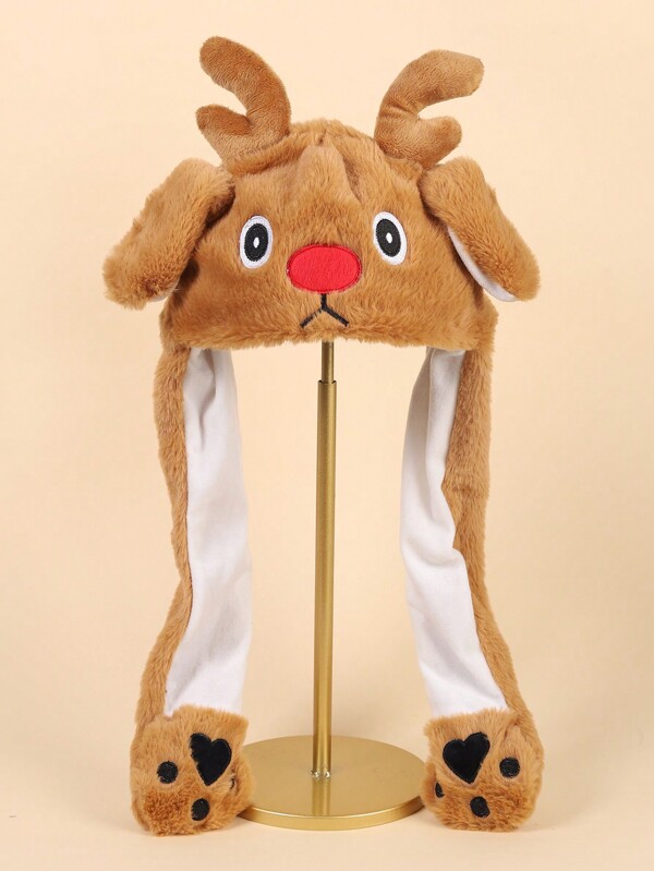 قبعة مضحكة ذات أذنين من الغزلان الناعمة (تتحرك الأذنان، الطول لا يشمل طول الأذن، لون القرون عشوائي وغير ثابت) قطعة واحدة