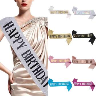 1Pc,'Happy Birthday' Sash Ribbon For Women And Men,Happy Birthday Sash Hot Pink White Rose Gold Black With Iridescent Foil Sash For 16th 18th 21st 30th 40th 50th 60th 70th 80th 90th Birthday Sash Gift Or Any Bday Party Birthday Party, For Any Age
