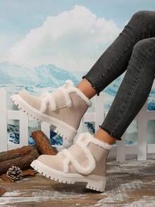 Botas de neve femininas com, espessadas, quentes, confortáveis, versáteis, casuais, esportivas, de natal, com cadarço, botas de tornozelo