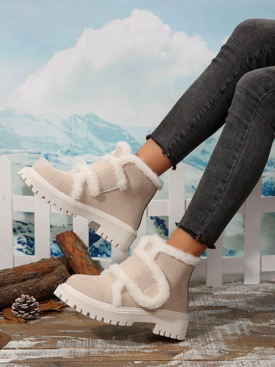 Botas de neve femininas com, espessadas, quentes, confortáveis, versáteis, casuais, esportivas, de natal, com cadarço, botas de tornozelo
