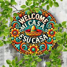 1 pieza de Letrero de bienvenida de metal "Mi Casa Su Casa" - Decoración de pared de arte popular mexicano floral de 8x8 pulgadas - Pieza de arte de metal, apta para el hogar, oficina, dormitorio, cocina, comedor, bar - Regalo de inauguración de la casa fácil de colgar (estilo de agujero aleatorio), decoración del hogar, decoración de habitación, decoración de pared