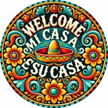 1 pieza de Letrero de bienvenida de metal "Mi Casa Su Casa" - Decoración de pared de arte popular mexicano floral de 8x8 pulgadas - Pieza de arte de metal, apta para el hogar, oficina, dormitorio, cocina, comedor, bar - Regalo de inauguración de la casa fácil de colgar (estilo de agujero aleatorio), decoración del hogar, decoración de habitación, decoración de pared