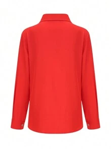 Camisa Assimétrica com Botões Feminina, Estilo Minimalista, Uso Casual Diário