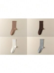 4 Pairs Women Seamless Ankle High Socks With Elastic Top, Daily Casual Slouchy Socks For Spring/Autumn, Fall