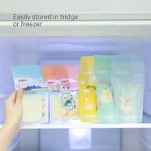 25pcs 180ml Breastmilk Storage Bags – Leak-Proof Freezer-Safe Milk Bags With Double Zipper, Pre-Sterilized Baby Milk Pouches, Easy Pour Spout, Durable & Travel-Friendly, Animal Design, Daily Pumping Essential For New Moms, Nursery Freezer Organizer, Trusted Brand, Pigeon - White - View 10