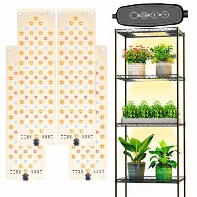 4*11.5W Grow Lights For Indoor Plants,Ultra-Thin Panel Grow Lamp,600LEDs Full Spectrum Grow Lights For Under Cabinet Plant, Grow Lamp With 3/6/12H Timer,6 Dimmable Levels For Plants Growing