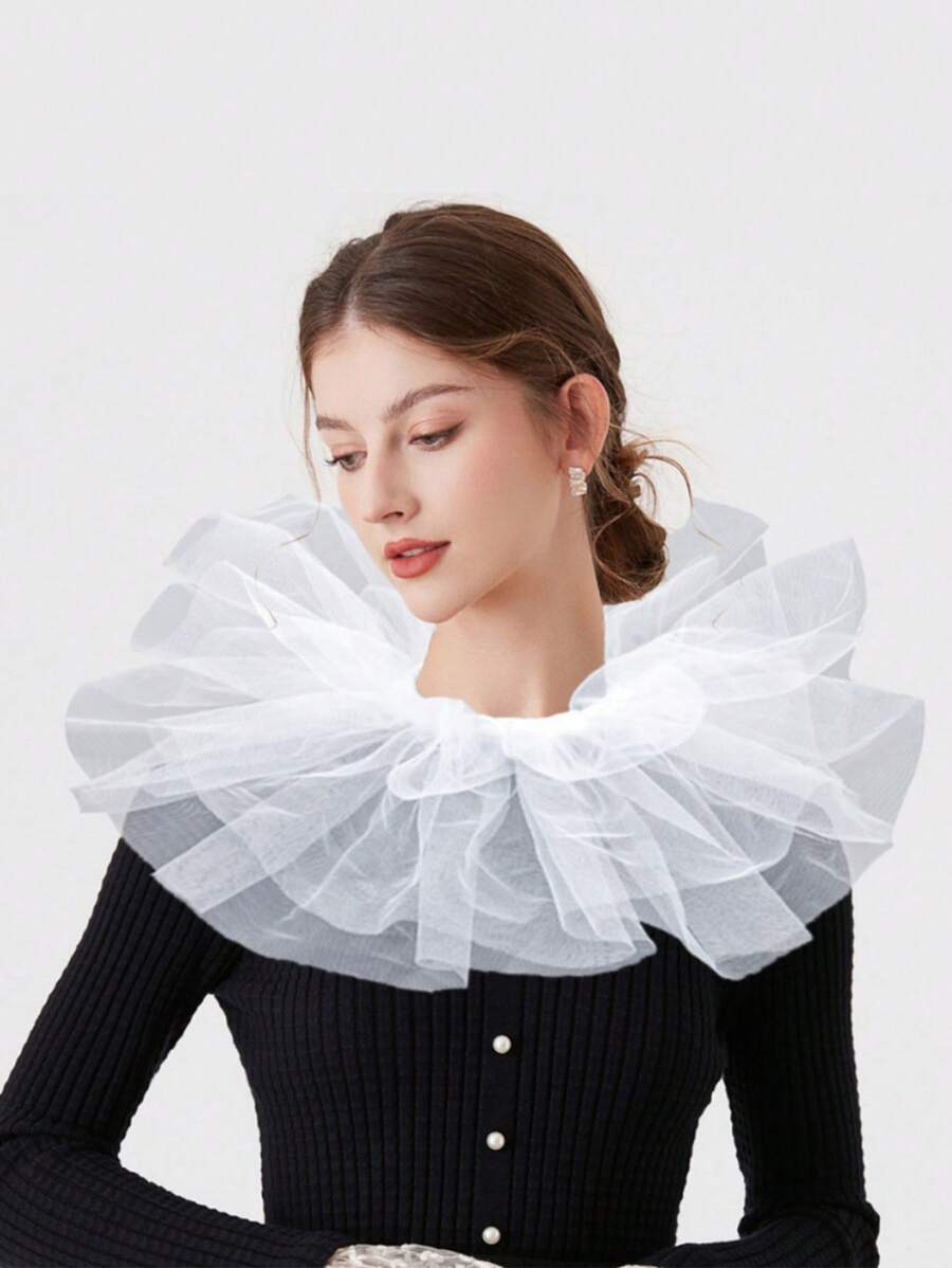 1pc Exaggerated Puff Ruffled Detachable Mesh Fake Collar For Women