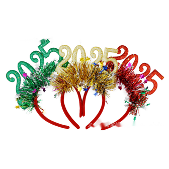 3 件随机颜色 2025 新年和圣诞节头饰 - 闪亮金属线头饰，适合派对、摄影道具、庆祝活动