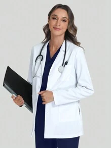 cimmuovere Long Sleeve Cardigan Seam For Easy Pocket Insertion Laboratory Gown Jacket White Coat Nurse Uniform Fall - White - View 8