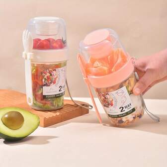 1 pièce Bol de salade de petit-déjeuner portable, bol pour repas léger de fruits et légumes avec fourchette et couvercle, tasse à yaourt pour le régime, convient pour l'école, le bureau, les voyages et le camping