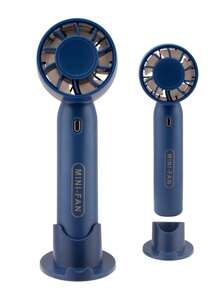 1pc Portable USB Rechargeable Mini Fan, 3-Speed Adjustable Quiet Handheld Fan For Eyelash Extension Drying, Air Conditioner Cooling (Blue) - Blue - View 4