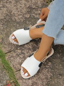 全新休闲女式夏季简约百搭舒适露趾松紧带平底凉鞋