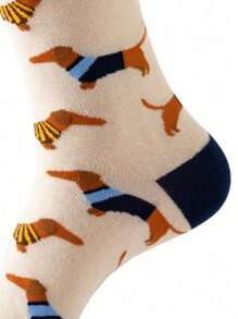 1 Pair Of Men Fun Personalized Animal Cartoon Funky Socks, Fall