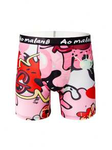 10pcs Fashionable Pattern Men's Long Boxer Briefs, Graffiti Style High Elasticity Long Boxer Briefs, Sports Trunks, Novelty Men's Underwear, Cycling Shorts - Multicolor - View 2