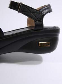 女款夏季新款時尚楔型涼鞋，開放式前端厚底羅馬鞋，輕巧多用 - 黑色 - 查看 9