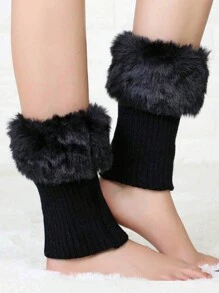 1/2 Pairs Of Women's Contrast Fluffy Trim Leg Warmers, Ankle Protection,Small Size Deviation, The Hairy Part Is Easy To Fall Off,Warm Plush Knitted Leg Warmer, JK Cute College Style, Suitable For Autumn And Winter Wear. Cozy - Multicolor - View 14