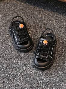 1 Pair Children's Closed Toe Sandals With PU Uppers, Anti-Slip Thick Sole, Hook And Loop Closure