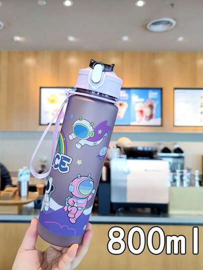 1 件 800ml/650ml 儿童磨砂塑料杯，卡通宇航员图案，便携带吸管，户外水瓶