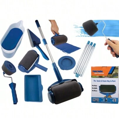 Premium verfrollerset, verfroller met uitschuifbare borstel, lade, rollen, roerder, druppelvrij, schone snijrand, multifunctionele huisverfset voor muren en plafonds, professionele verfborstelset, doe-het-zelf wasbare uitrustingsset, muurverfrollerset , Verfroller voor huis.