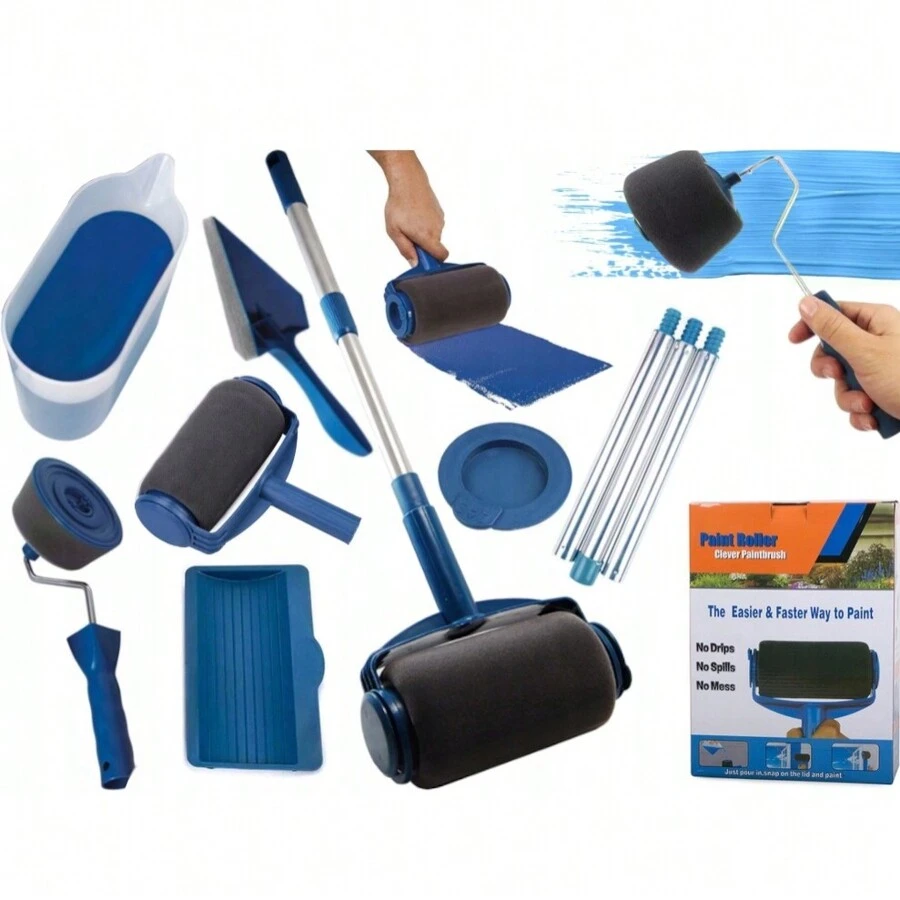 Conjunto de rolo de pintura premium, rolo de pintura com pincel extensível, bandeja, rolos, agitador, anti-gotejamento, aparador de corte limpo, kit multifuncional de pintura de casa para paredes e tetos, kit de pincel de pintura profissional, conjunto de equipamentos laváveis DIY, conjunto de rolo de pintura de parede , Rolo de pintura para casa. - Multicolorido - Ver 1