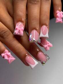 Y2K 24 件/盒欧美按压式指甲，精致甜美朋克扎染蝴蝶和鸭嘴设计中长假指甲，适合女孩和女性，附赠 1 件果冻凝胶和 1 件指甲锉