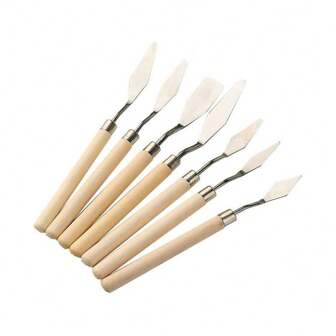 1 Set Of 7 Wooden Handle Stainless Steel Cake Decorating Spatulas & Painting Scrapers Back To School