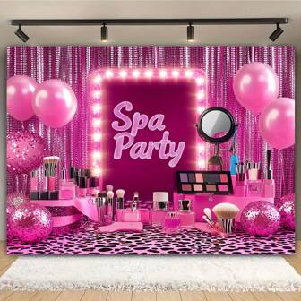 1pc Pink Makeup Birthday Wall Decoration, Suitable For Weddings, Birthdays, Anniversaries, Bar/Coming Of Age Ceremonies, General Celebrations - No Need For Electricity Multi-Purpose Polyester Banner - Easy To Hang, Add Personalized Touch, Perfect Background Wall Decoration - Spa Party Background - Perfect Choice For Various Scenes!