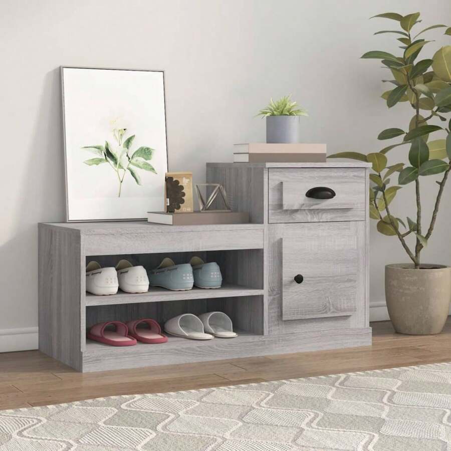 Sleek Grey Engineered Wood Shoe Cabinet Spacious Storage Solution 100x40 Cm - Grey - View 1