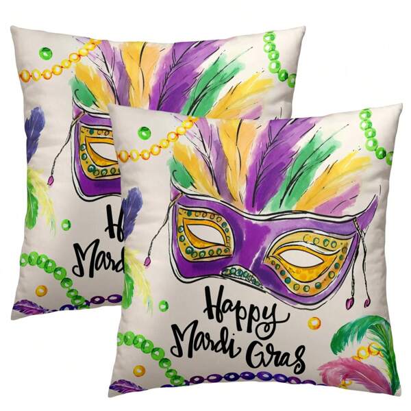 2PCS Carnival Pillowcase Costume Mask Fleur De Lis Cushion Pillowcase, Happy Carnival Pillowcase For Party Bed Sofa Household Car Bedroom Outdoor, Single Side Without Pillow Core