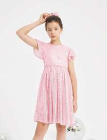 EXARUS Girls Sequin Dress Sleeveless Sparkly Special Occasion Kids Party Sequence Sparkle Dress Birthday - 18粉紅色 - 查看 3