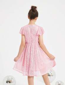 EXARUS Girls Sequin Dress Sleeveless Sparkly Special Occasion Kids Party Sequence Sparkle Dress Birthday - 18粉紅色 - 查看 4