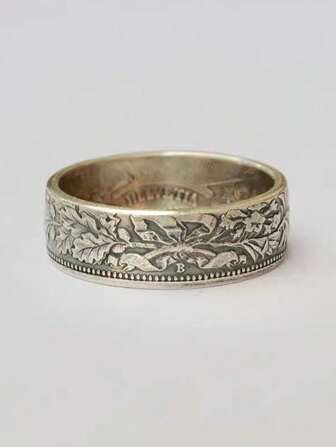  1 pieza Anillo de cobre oxidado/chapado en plata reconstruido con una moneda vintage suiza de 2 francos, diseño de estrella de nieve, versión ancha, accesorio personalizado adecuado para hombres, parejas, reuniones, citas, fiestas, uso diario