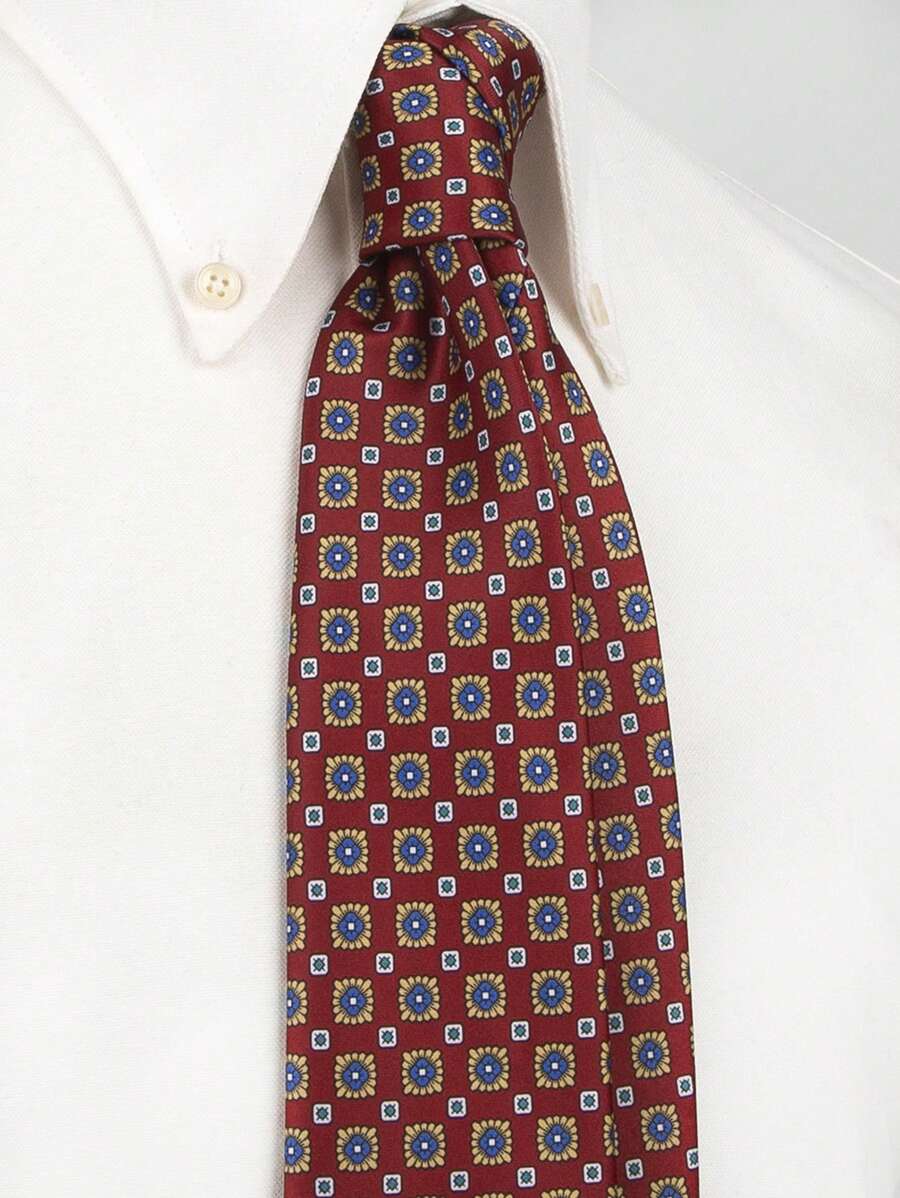 1 件男士复古印花涤纶领带 - 3.15 英寸手工时尚抽象几何图案，休闲嘻哈街头风格，小花编织领带
