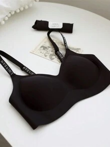 Non-Underwire Jelly Soft Support Camisole Lettered Shoulder Strap Anti-Sagging Racerback Seamless Bra