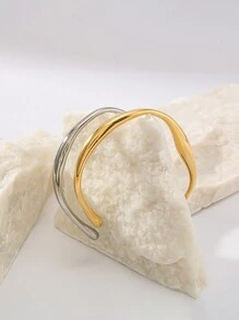 1pc Fashionable Asymmetrical Geometric Open Adjustable Bangle, 18K Gold Plated Couple Bracelet