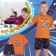Hot Wheels Short Pyjamas Set Cotton 2 Piece T-Shirt Shorts Loungewear Gift - Orange - View 4