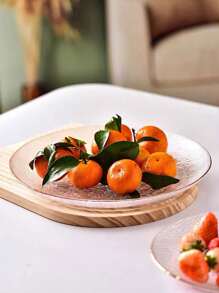 1pc Modern Minimalist Glass Plate For Home & Dining, Transparent Striped Gold Rimmed Dessert, Fruit & Salad Serving Platter