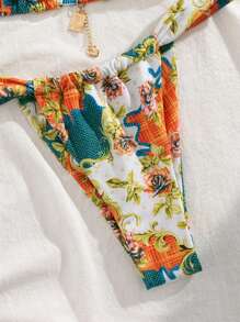 New Soft Printed Thick Strap Tie-Up Cute Party Bikini Set, Summer Beach Fashion Ladies Swimwear