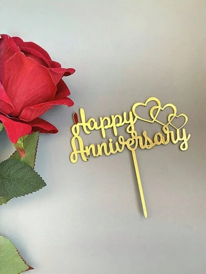 1pc/2pcs/5pcs Happy Anniversary Acrylic Cake Toppers, Anniversary Cake Decorations Supplies,Valentine's Day Cake Decoration, Wedding Anniversary Cake Decoration, Furniture Kitchen Essentials, Baking Decoration, Baking Supplies, Cake Supplies