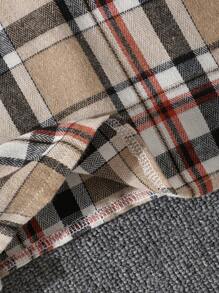 8-12 岁女童时尚休闲运动连衣裙，衬衫领格子拼接连衣裙，淑女风格夏装，馈赠佳品 - 白色 - 查看 7