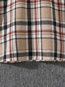 8-12 岁女童时尚休闲运动连衣裙，衬衫领格子拼接连衣裙，淑女风格夏装，馈赠佳品 - 白色 - 查看 6