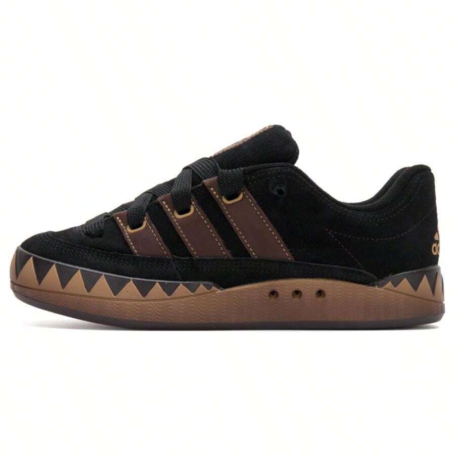 Adidas Originals ADIMATIC Unisex Low Top Lightweight Casual Sneakers, Classic Vulcanized Shoes, Style JR8034 - Black/Dark Brown/Cardboard Yellow - View 1
