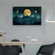 Night Sky Stars, Vintage Cloudy Landscape, Celestial Moon Canvas, Living Room And Office Wall Art
