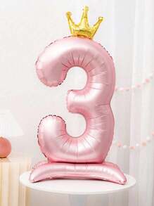 1 个超大 42 英寸 4D 粉色数字铝箔气球，生日场景布置、周年纪念照片装饰道具 - 粉紅色底座皇冠數字 - 查看 10