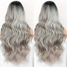 Elegant Ombre Gray Body Wave Lace Front Wig With Dark Roots High Density Heat Resistant Synthetic Hair For Women - 灰色漸層色 - 查看 5