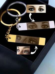 1pc Custom Personalized Eye Photo Stainless Steel Keychain - Rectangular Personalized Keychain With Ring Clasp, Suitable For Holidays And Daily Wear, Great For Valentine's Day Decoration And Gifting