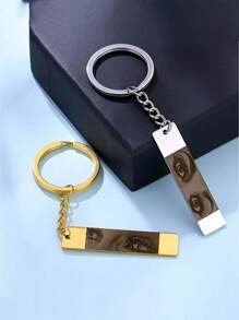 1pc Custom Personalized Eye Photo Stainless Steel Keychain - Rectangular Personalized Keychain With Ring Clasp, Suitable For Holidays And Daily Wear, Great For Valentine's Day Decoration And Gifting