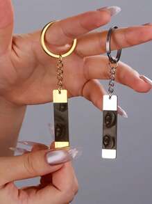 1pc Custom Personalized Eye Photo Stainless Steel Keychain - Rectangular Personalized Keychain With Ring Clasp, Suitable For Holidays And Daily Wear, Great For Valentine's Day Decoration And Gifting
