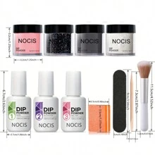 NOCIS Dip Powder Nail Kit - Acrylic Nails Starter Set With 4 Color Powders (Gray, Pink, Black Glitter), Base Coat, Top Coat, Activator, Brush, Buffer & Nail File - Non-Scented DIY Manicure Toolsacrylic Press On Nails - Multicolor - View 5
