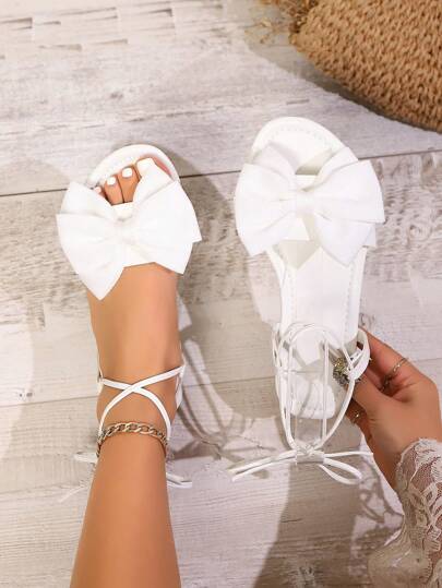 Women Flat Fuzzy Party/Wedding Shoes Sandals In Floral Design, Criss-Cross Lace-Up, Roman Style, Fairy Aesthetic, Suitable For Dress, Available In Pink, Purple, Blue, Red, Orange, Black, White